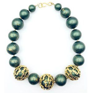 Fantastic Holiday Green + Gold Statement Necklace